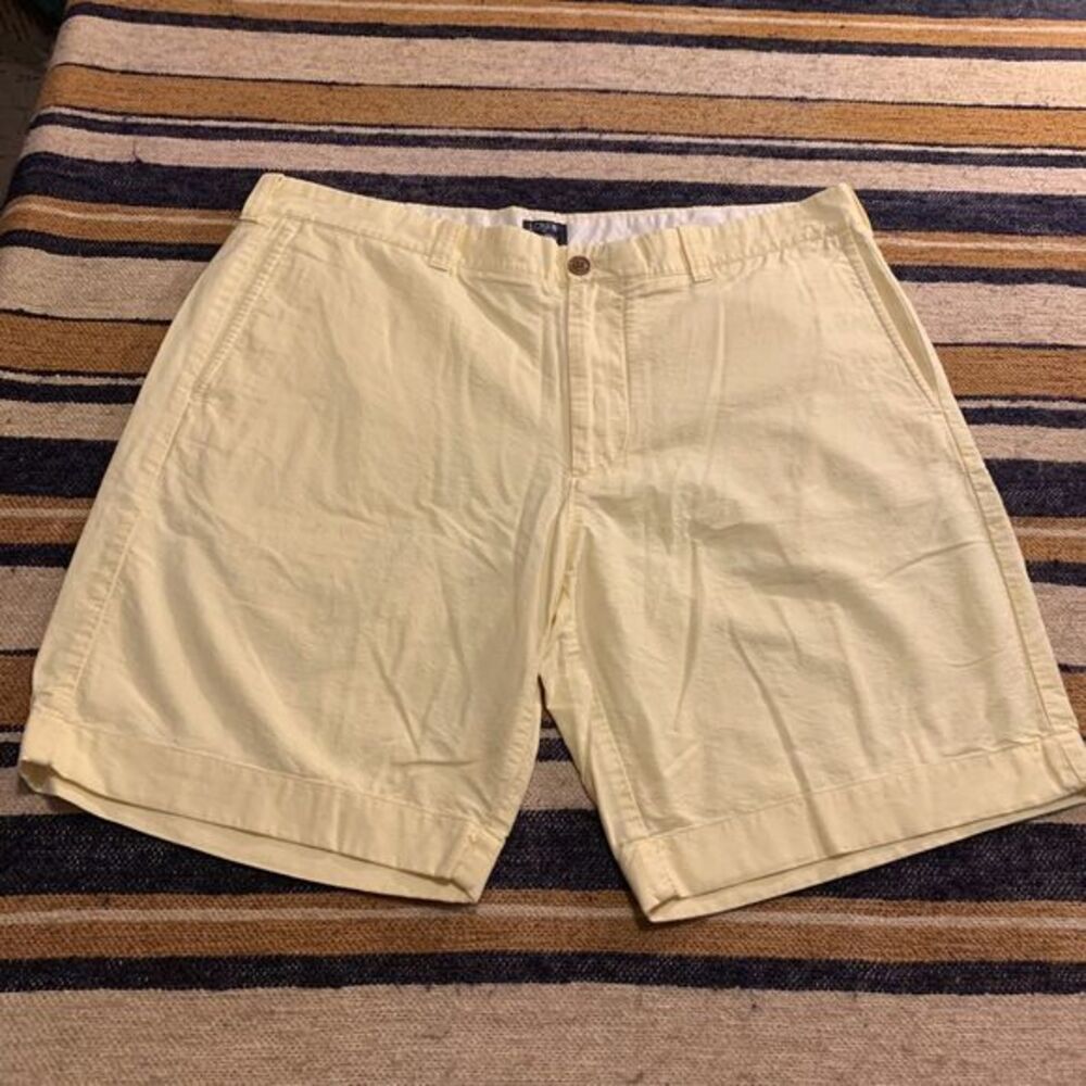 Mens Shorts J.Crew Gramercy Chinos‎ Flat Front Pastel Yellow Preppy Cotton 38W
